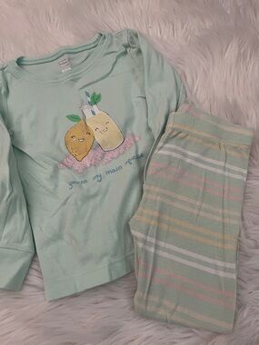 Old Navy Mint Lemon Graphic Pajama Set with Pastel Stripes
